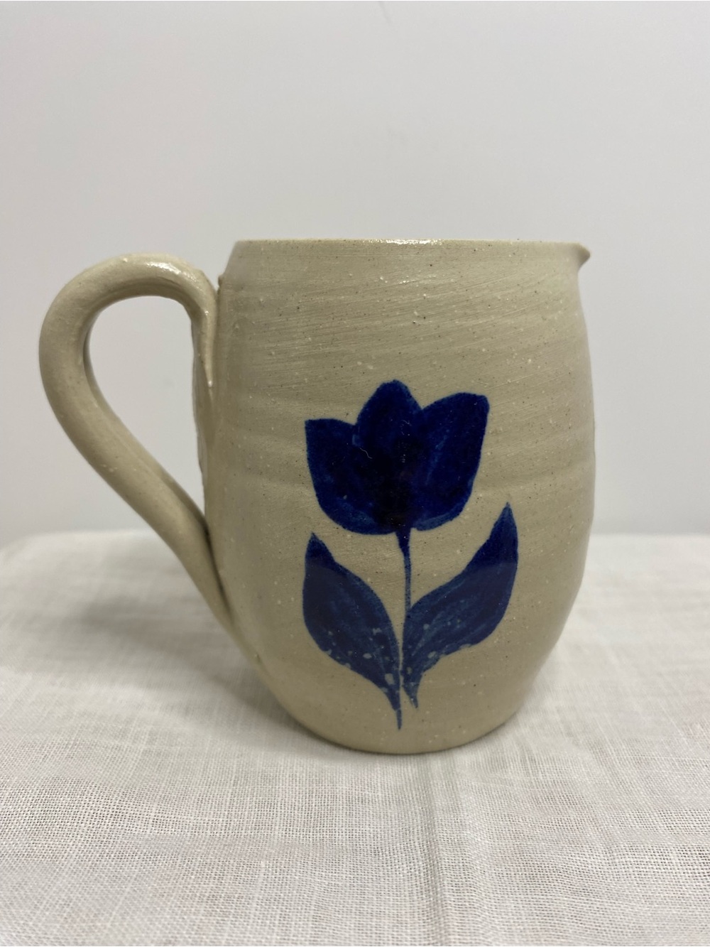 Williamsburg Salt Glazed Pottery Stoneware Blue Tulip Handcrafted Pitcher